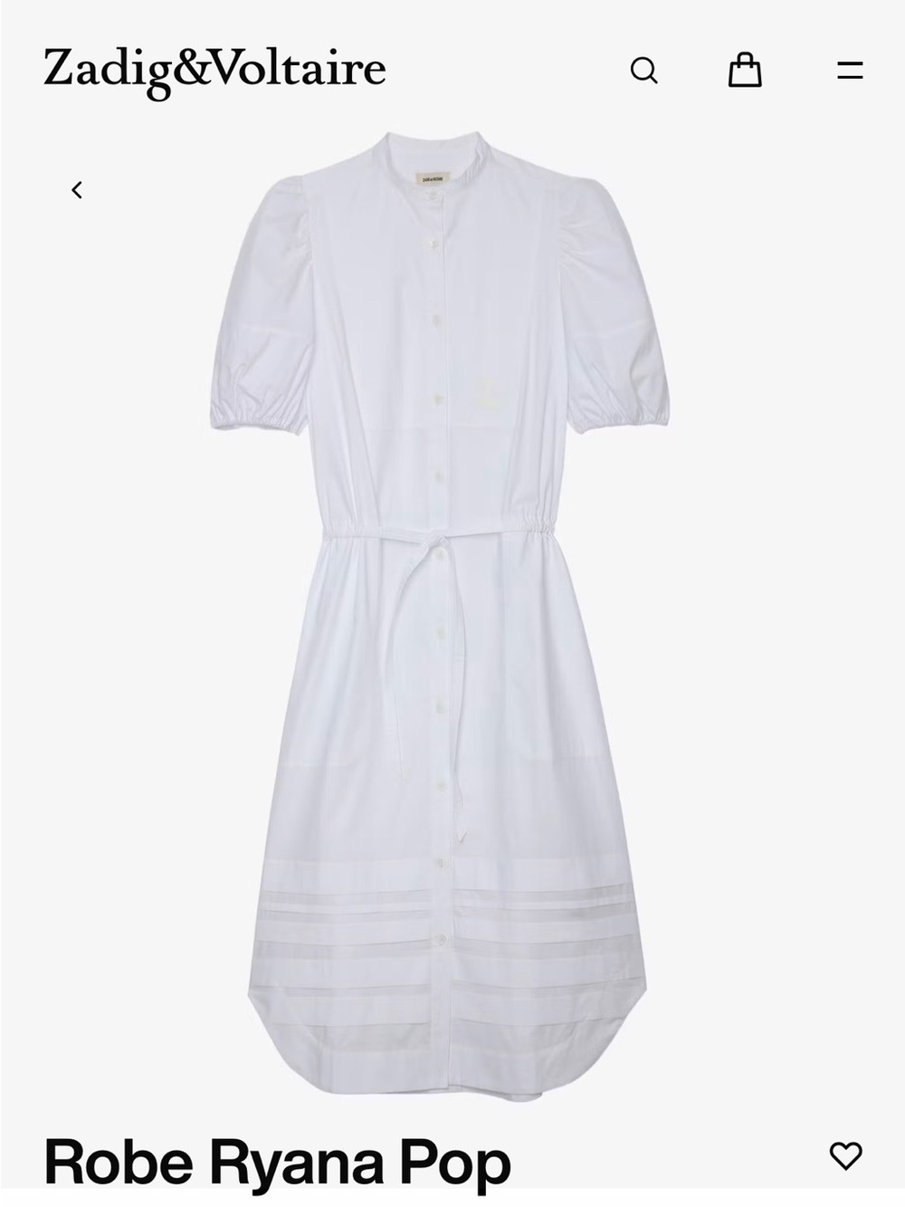 Zadig & Voltaire White Button-Front Midi Dress with Puff Sleeves
